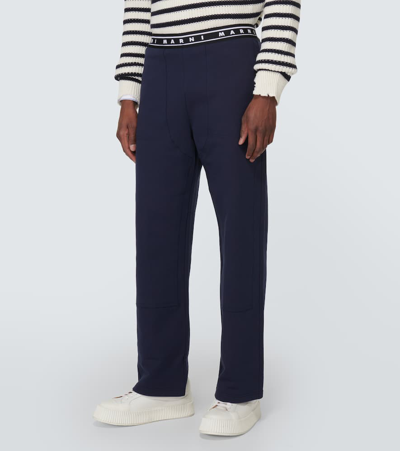 Shop Marni Cotton Straight Pants In Blue