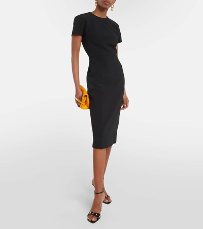 Shop Victoria Beckham Fitted T-shirt Crêpe Midi Dress In Black