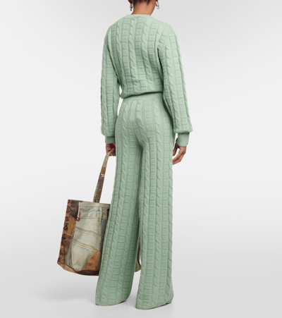 Shop Acne Studios Kong Cable-knit Wool-blend Straight Pants In Green