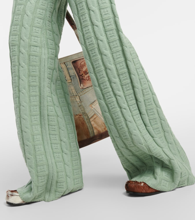 Shop Acne Studios Kong Cable-knit Wool-blend Straight Pants In Green