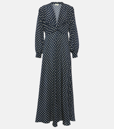 Rixo London Rixo Emory Polka Dot Pattern Midi Dress In Blue