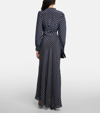 Shop Rixo London Emory Polka-dot Silk Maxi Dress In Blue