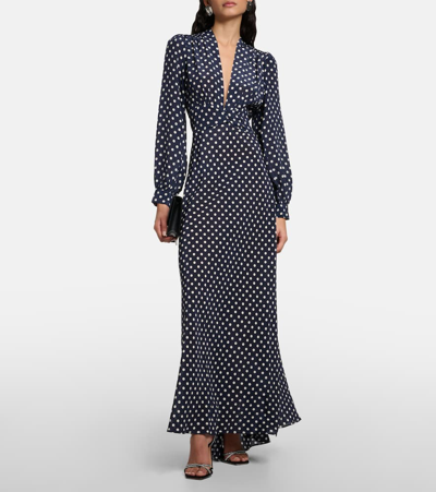 Shop Rixo London Emory Polka-dot Silk Maxi Dress In Blue