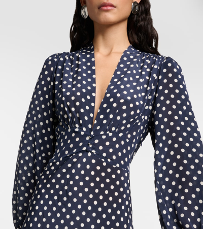 Rixo London Rixo Emory Polka Dot Pattern Midi Dress In Blue
