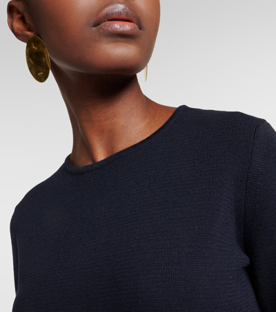 Max Mara Eridani Long Sleeve Wool Sweater Dress In Blue