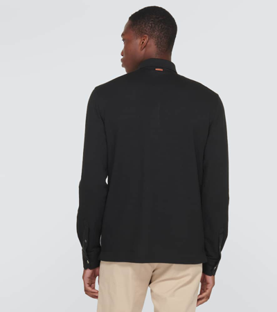 Shop Zegna Long-sleeved Cotton Piqué Polo Shirt In Black
