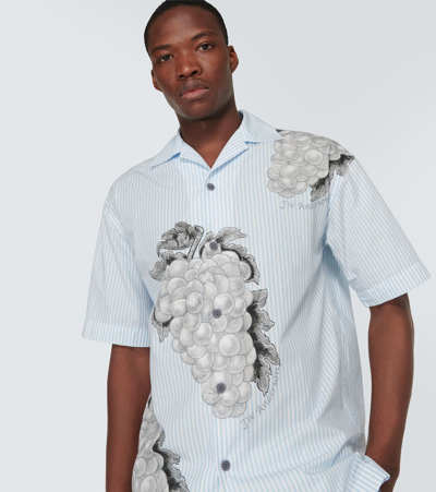 Shop Jw Anderson Striped Printed Cotton Poplin Shirt In Blue