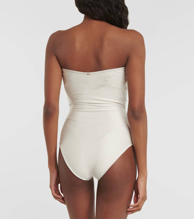 Shop Adriana Degreas Deco Strapless Embellished Swimsuit In White