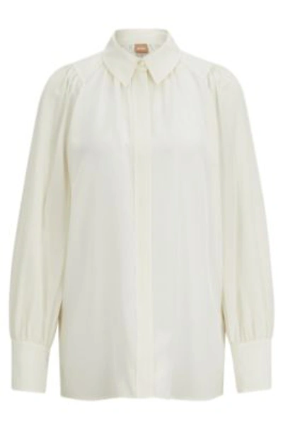 Shop Hugo Boss Relaxed-fit Blouse In Washed Silk In White