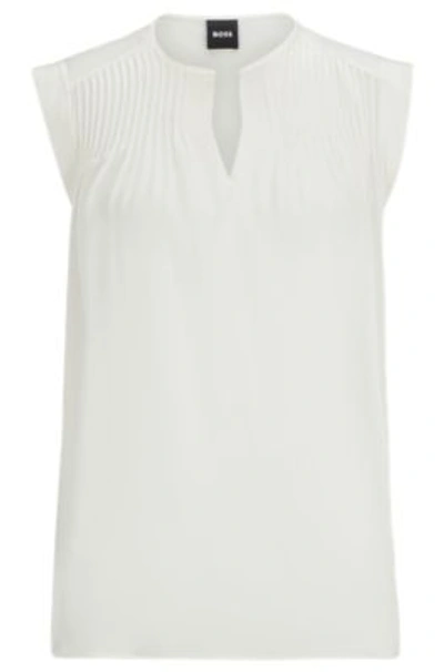 Shop Hugo Boss Relaxed-fit Tailored Blouse In Stretch Silk In White
