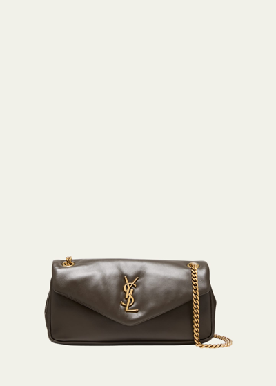 Shop Saint Laurent Calypso Small Ysl Shoulder Bag In Smooth Padded Leather In Light Musk
