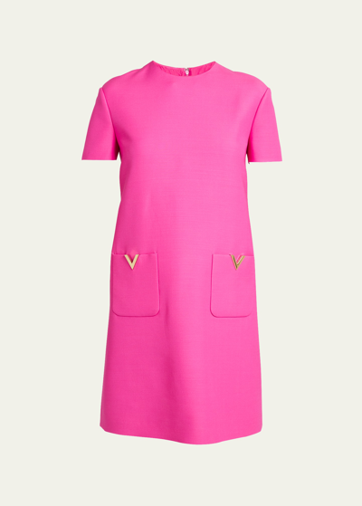 Shop Valentino V Pocket Crepe Couture Mini Dress In Pink