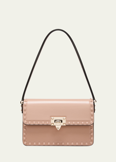 Shop Valentino Rockstud Tonal Leather Shoulder Bag In Rose Cannelle