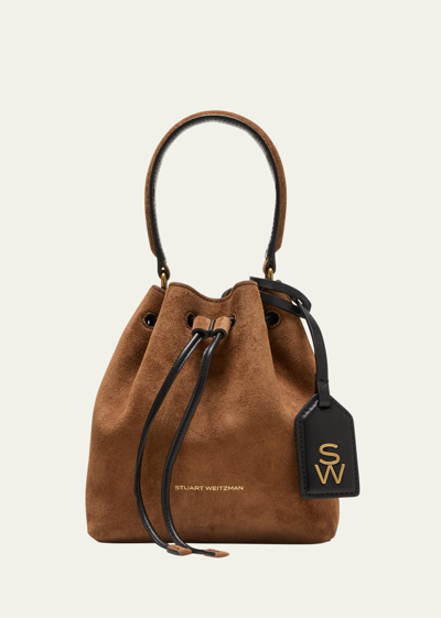 Shop Stuart Weitzman Rae Mini Suede Bucket Bag In Coffee