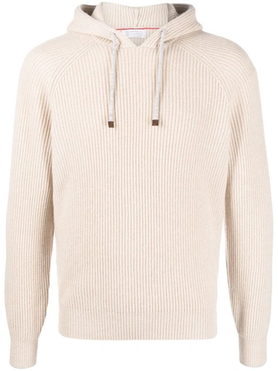 Shop Brunello Cucinelli Cashmere Hooded Sweater In Beige