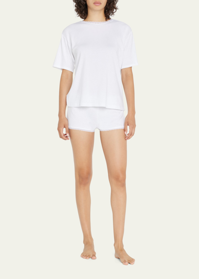 Shop Andine Antonella Pointelle Lace-trim Shorts In White