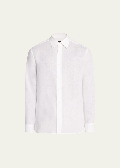 Shop Brioni Men's Solid Linen Sport Shirt In White