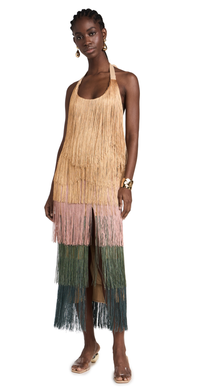 Shop Andrea Iyamah Neme Fringe Midi Dress Multicolour