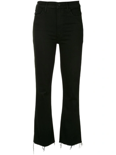 Mother The Insider Mid-rise Frayed Step-hem Stretch Crop Jeans In Black