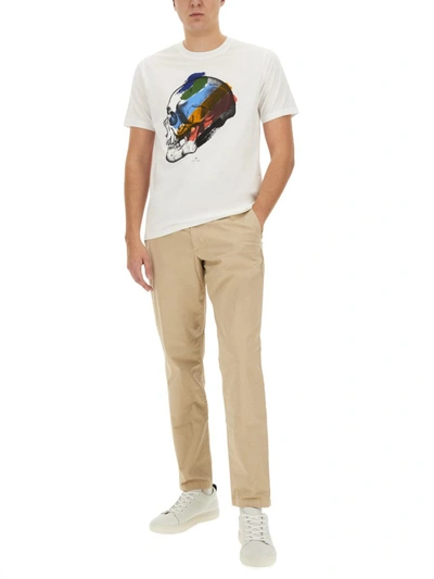 Shop Ps By Paul Smith Ps Paul Smith Skull Stripe Print T-shirt In White
