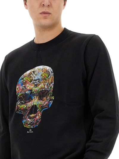 Shop Ps By Paul Smith Ps Paul Smith Skull Sticker Print Sweatshirt In Black