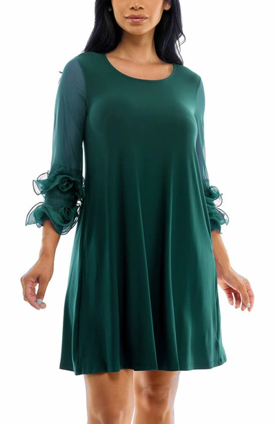 Shop Nina Leonard Ruffle Mesh Sleeve Dress In Evergreen