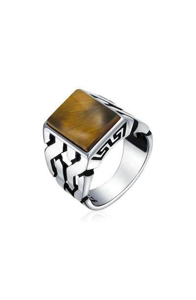 Bling Jewelry Sterling Silver Semiprecious Stone Signet Ring In Brown