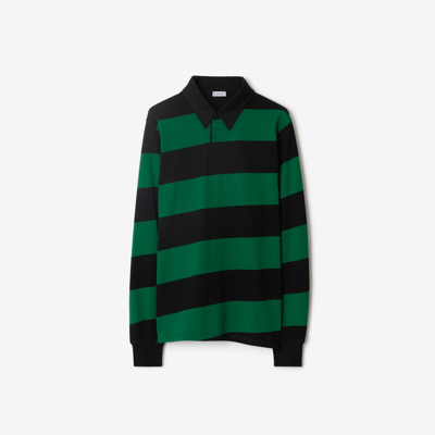 Shop Burberry Long-sleeve Striped Cotton Polo Shirt In Black
