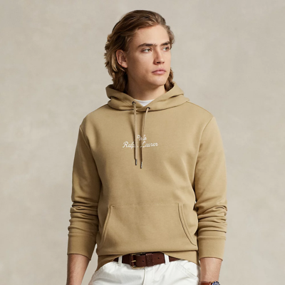 Shop Ralph Lauren Logo Double-knit Hoodie In Desert Khaki