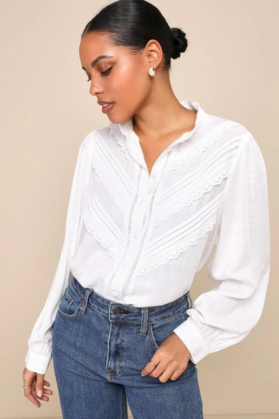 Shop Lulus Sweetheart Theme Ivory Ruffled Embroidered Button-up Top