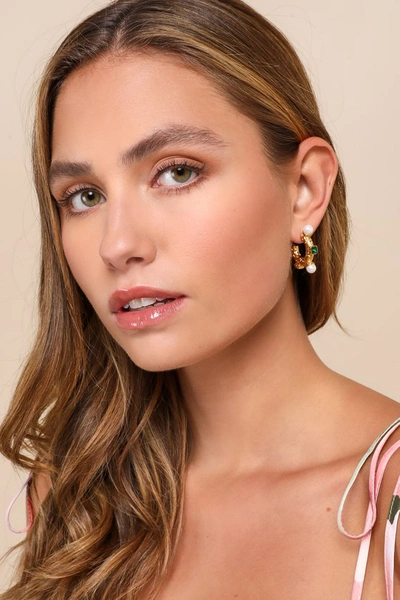 Shop Petit Moments Portofino Gold Pearl Textured Huggie Hoop Earrings