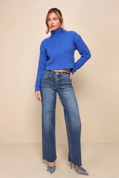 Shop Vervet Freshly Chic Dark Wash High Rise Wide Leg Jeans In Blue