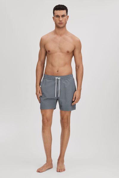 Shop Reiss Shape - Airforce Blue/white Printed Drawstring Swim Shorts, L