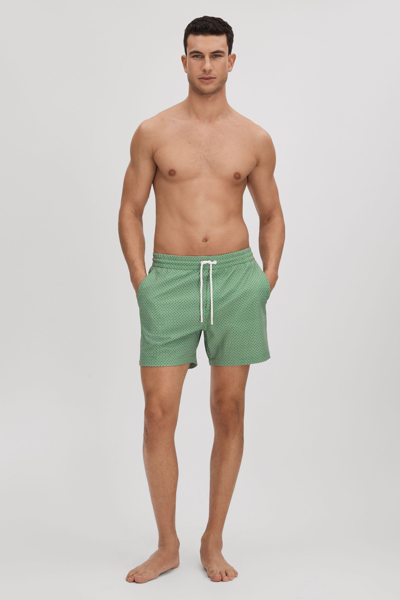 Shop Reiss Shape - Bright Green/white Printed Drawstring Swim Shorts, L