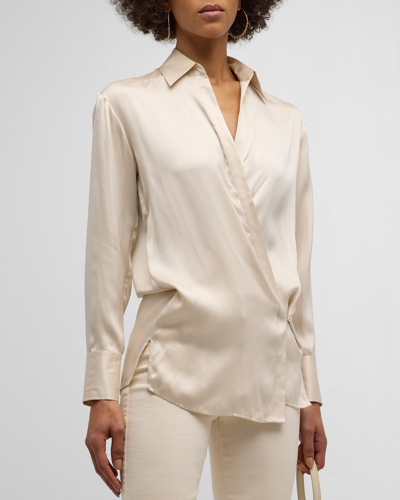 Shop L Agence Sora Wrap-front Blouse In Champagne