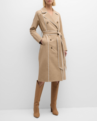 Shop L Agence Venus Trench Coat With Contrast Trim In Almond