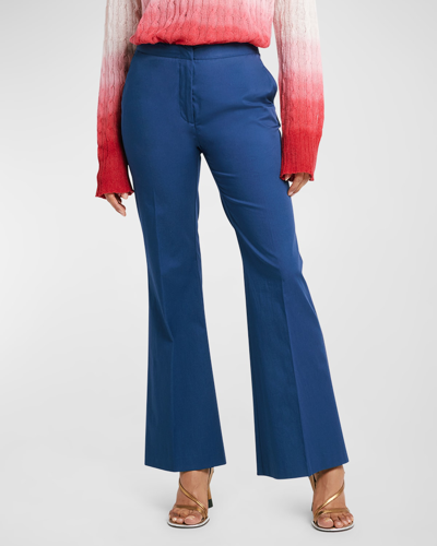Shop Etro Mid-rise Stretch Cotton Kick-flare Ankle Trousers In Marine