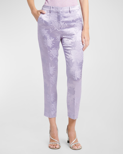 Shop Etro Mid-rise Fluid Floral Brocade Skinny-leg Ankle Trousers In Dk Purple