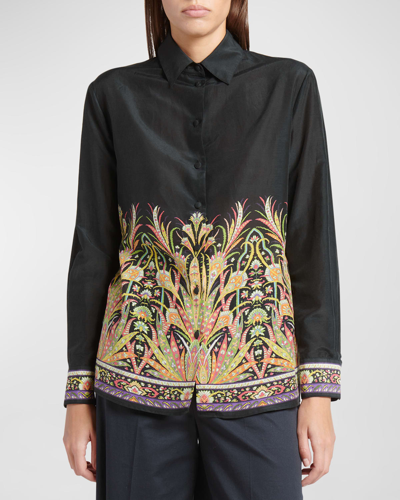Shop Etro Kaleidoscope-print Long-sleeve Button-front Voile Shirt In Print On Black Ba