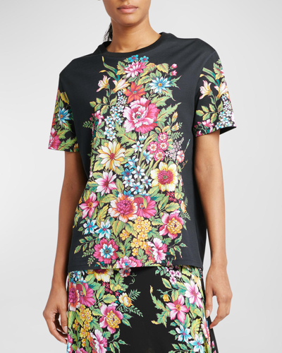 Shop Etro Bouquet Floral-print Short-sleeve Cotton T-shirt In Print On Black Ba