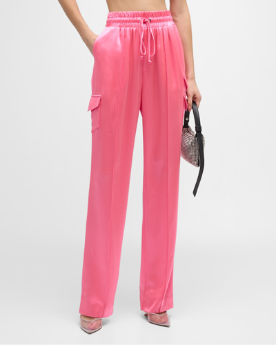 Shop Cinq À Sept Sarie Satin Drawstring Straight-leg Pants In Electric Pink