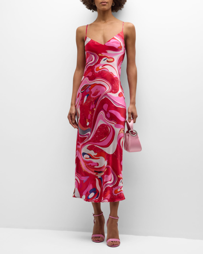 Shop L Agence Multi Tie-dye Swirl Seridie Silk Slip Dress In Pink Multi Tie Dy