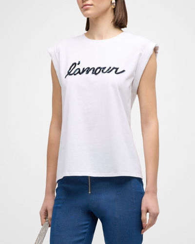 Shop Cinq À Sept Bella Fringe L'amour Short-sleeve Cotton T-shirt In Whitenavy