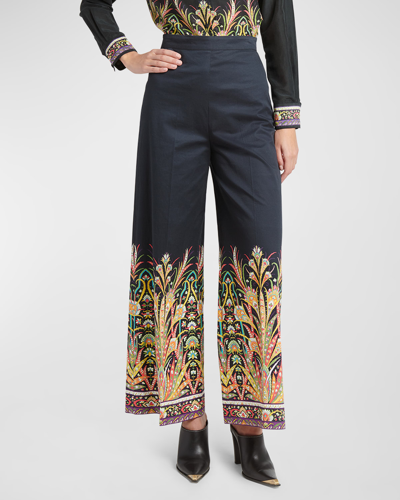 Shop Etro Mid-rise Degrade Kaleidoscope-print Wide-leg Pants In Print On Black Ba