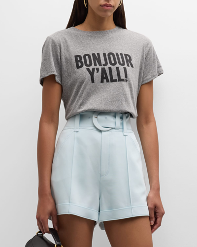 Shop Cinq À Sept Bonjour Y'all Short-sleeve T-shirt In Heather Greyblack