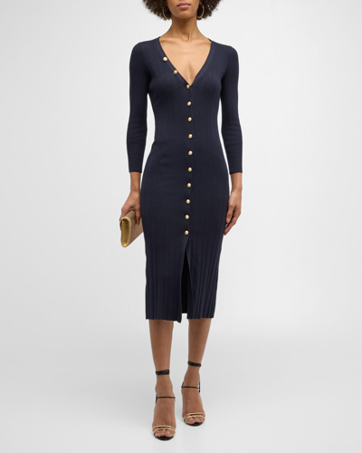 Shop L Agence Kyra Button-front Duster Midi Dress In Midnightgold
