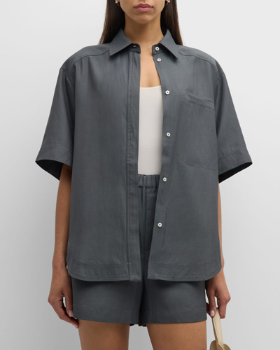 Shop Loulou Studio Moheli Oversized Button-up Shirt In Fjord Grey