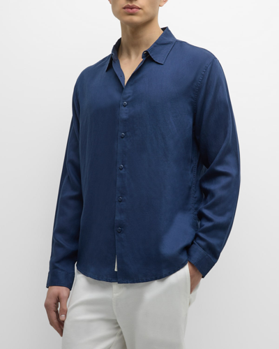 Shop Onia Men's Air Linen Casual Button-down Shirt In Deep Navy