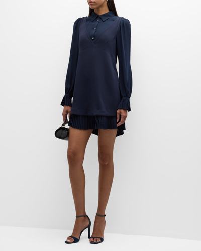 Shop Cinq À Sept Rayna Combo Shirting Mini Dress In Navynavy