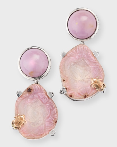 Shop Stephen Dweck Phosphosiderite And Hand-carved Agate Drop Earrings In Pink